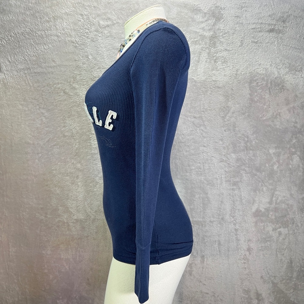 Y2K Aeropostale Waffle Knit Shirt Blue Womens XS Navy Pink Bella Swan 2000s - Picture 7 of 11